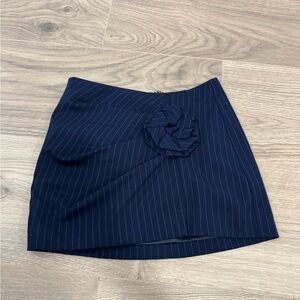 Navy Pinstripe Skirt with Floral Detail